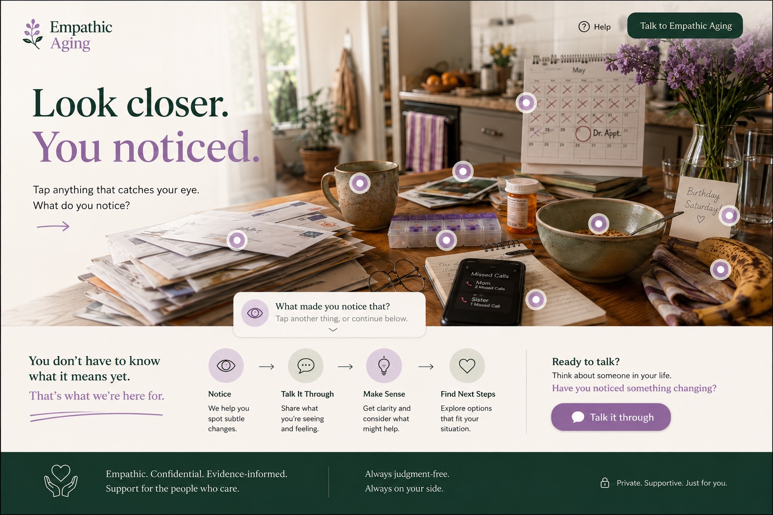 Eye Spy caregiving scene showing everyday details a caregiver might notice